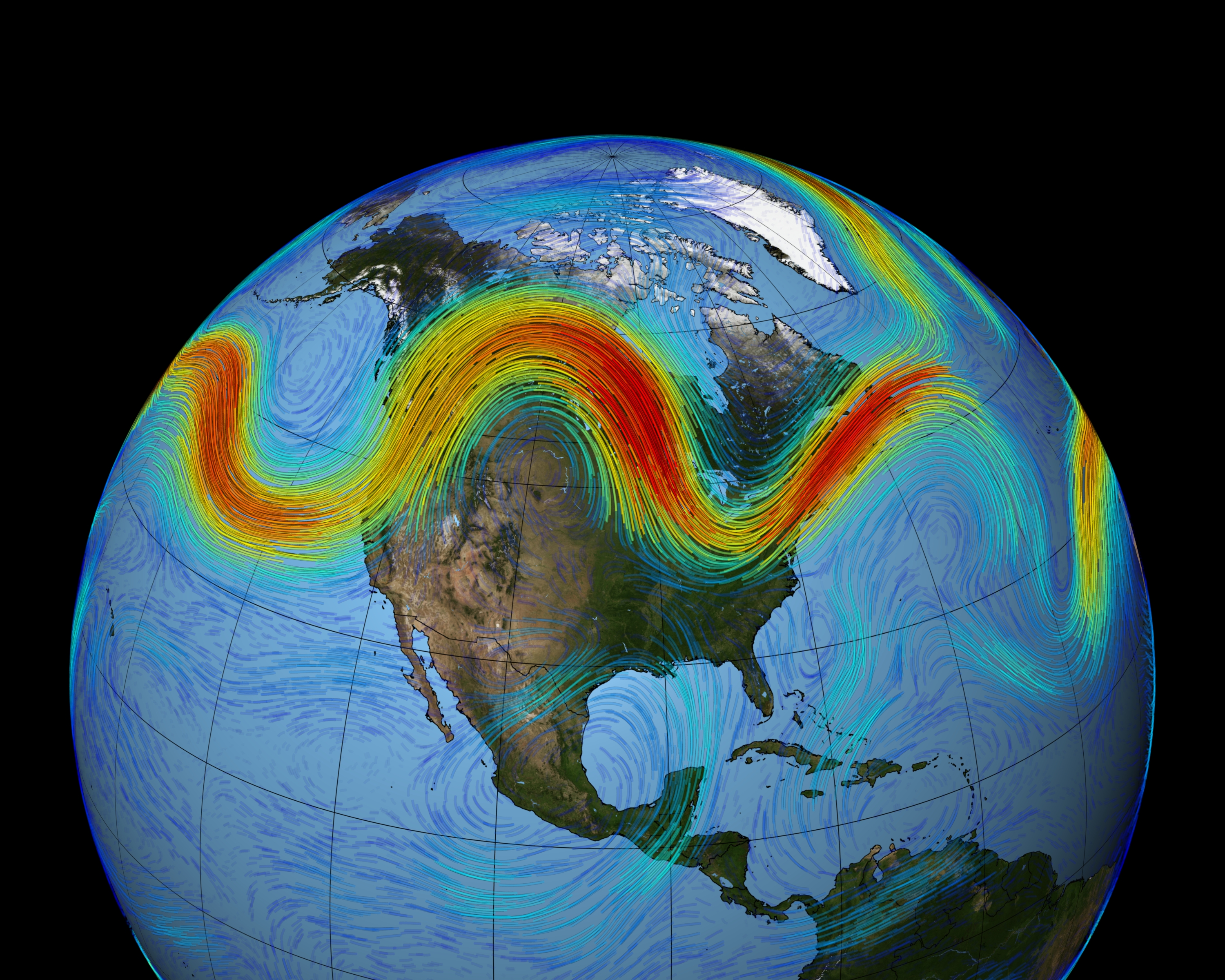 Visualización del chorro polar alrededor del hemisferio norte